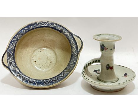 Two items of early Poole Pottery/Carter &amp; Co comprising a small breakfast bowl with geometric decoration (marked verso fo