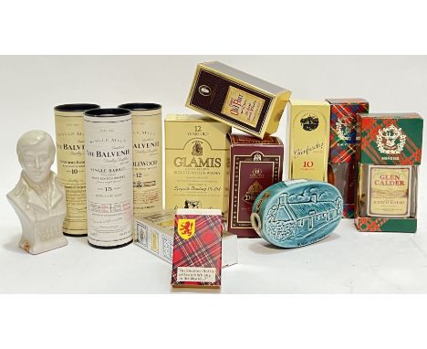 A mixed group of whisky miniatures comprising three Balvenie whiskies, two Robert Burns themed whiskies/Scotch Liqueurs, Glam