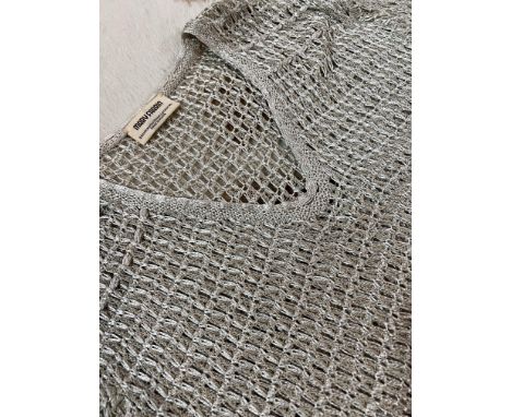 A mixed group of knitwear by Mary Farrin including a strappy dress in fine knit (l.43"), a lightweight knit scarf in cream/gr