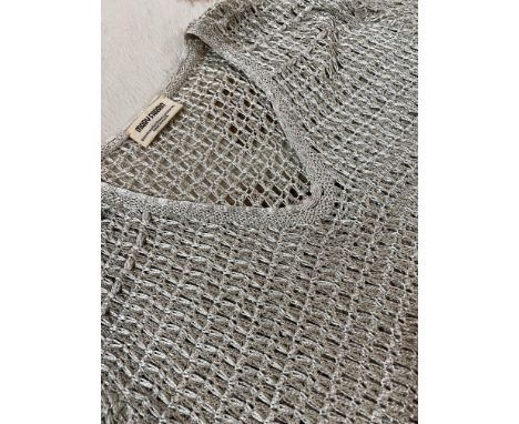 A mixed group of knitwear by Mary Farrin including a strappy dress in fine knit (l.43"), a lightweight knit scarf in cream/gr