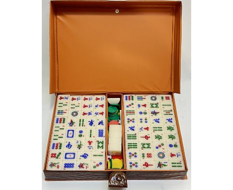 A boxed mahjong set with polymer counters and a faux crocodile skin travel case (w- 37.5cm)