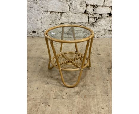 A vintage Boho style bamboo and glass circular lamp table H51cm, D51cm.