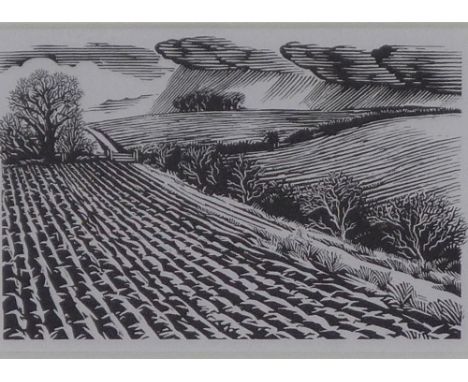 March - Something is in the fields.  Mist? Rain? Smoke? Spring, framed print, 10 x 7cm 