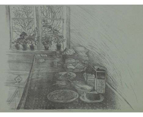Frances Walker, RSA (SCOTTISH b. 1930-), 'Breakfast Table', lithograph, signed and numbered 6/30,  framed under glass, 58 x 4