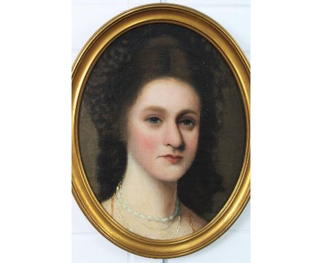 Oval portrait of a young woman. oil on canvas board, framed, 27 x 35cm 