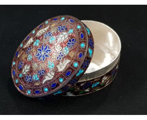 ORNATE SILVER AND ENAMEL OVAL TRINKET BOX 51GMS