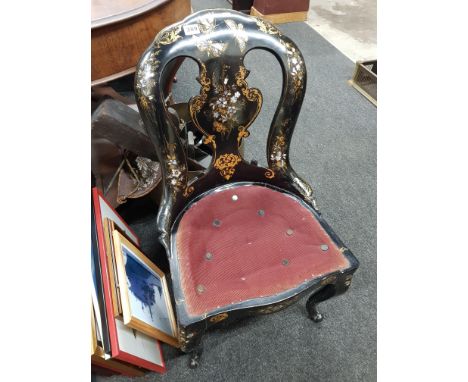 ANTIQUE PAPIER MACHE CHAIR WITH MOTHER OF PEARL INLAY