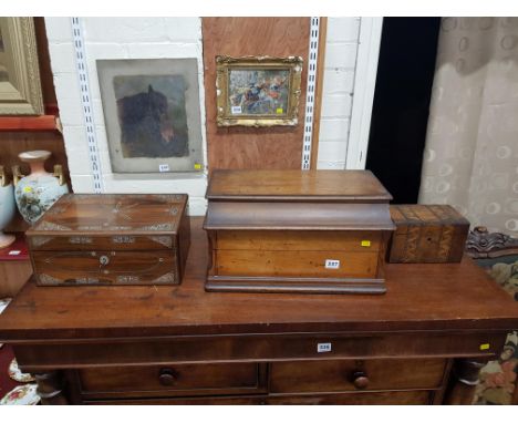 INLAID ROSEWOOD WRITING BOX, TEA CADDY &amp; BOX