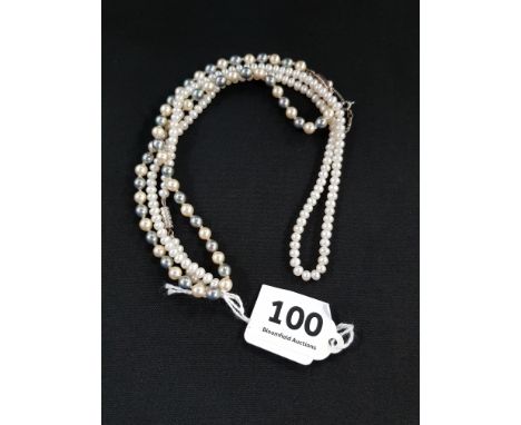2 PEARL NECKLACES WITH SILVER CLASPS