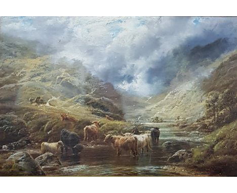 WILLIAM R C WATSON - OIL ON CANVAS - CATTLE RESTING 34.5CM (H) X 52CM (L)&nbsp;
