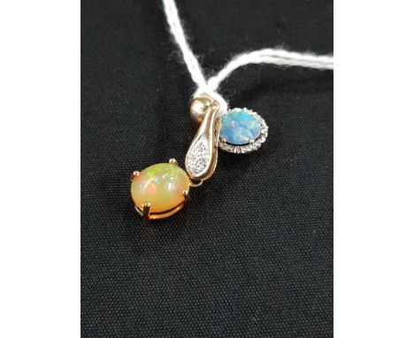 2 OPAL AND DIAMOND PENDANTS