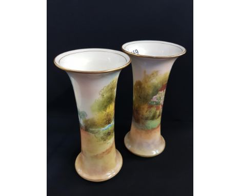ROYAL WORCESTER PAIR OF VASES SIGNED R RUSHTON 7.5' HEIGHT