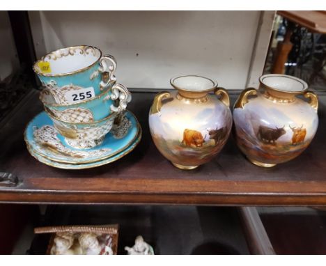 QTY OF COPELAND &amp; GARRETT CUPS &amp; SAUCERS WITH 2 CROWN DEVON VASES SIGNED A/F
