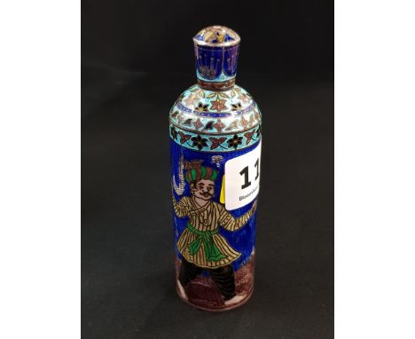 ORNATE ORIENTAL SILVER AND ENAMEL PERFUME BOTTLE 82GMS