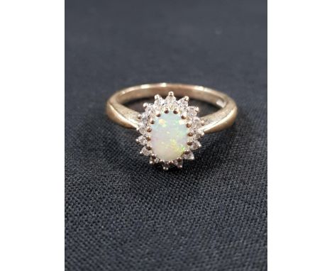 9 CARAT GOLD OPAL &amp; DIAMOND CLUSTER RING