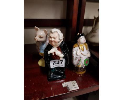 ROYAL DOULTON FIGURE, BUZFUZ, WORCESTER MANDARIN CANDLE SNUFFER AND ROYAL ALBERT PIGLING BLAND FIGURE 