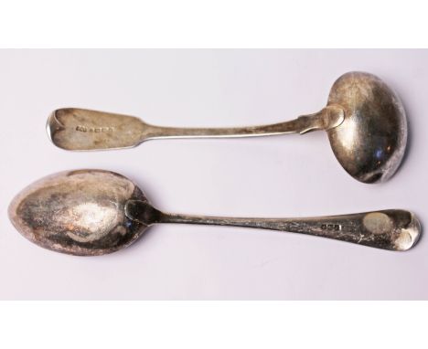 A hallmarked silver ladle and desert spoon, wt. 5oz.