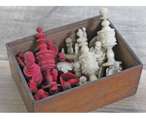A carved bone chess set.