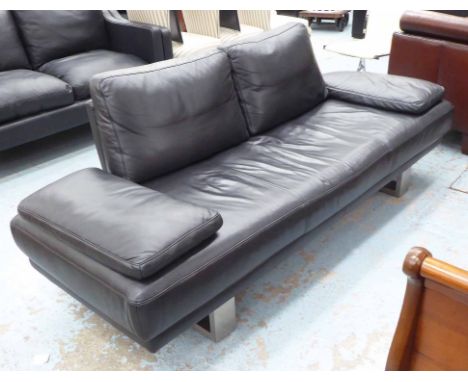 ROLPH BENZ SOFA, black leather finish, 200cm x 80cm x 80cm.