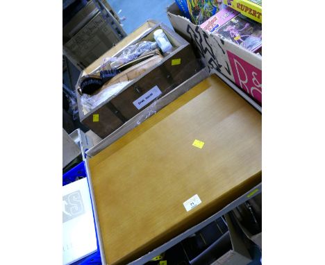 As new wooden empty cutlery canteen and wooden trunk containing shoe polish equipment 