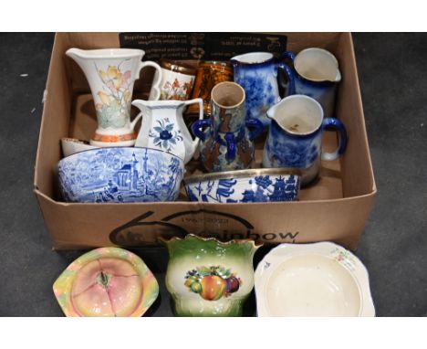 Box of ceramic jugs, planters, bowls etc 