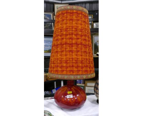 Red and orange 1970's ceramic lamp base with tall tapestry shade 