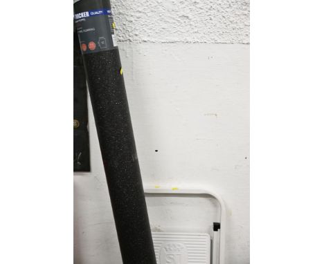 Large roll of B&M luxury black granite effect vinyl flooring, 2 m x 3 m, and two step ladder 