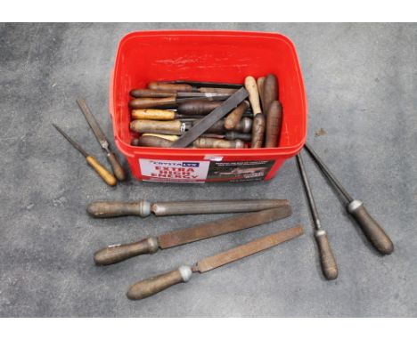Box of hand tools, mostly files