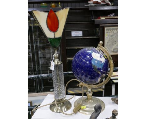 Lamp with leaded glass shade and globe 