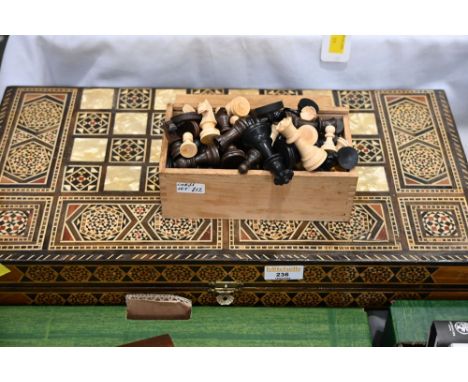 Decorative inlaid backgammon board and chess pieces