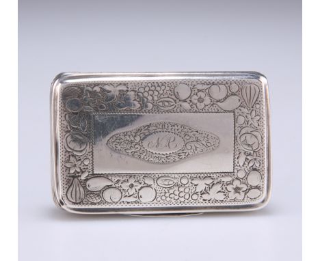 A GEORGE III SILVER SNUFF BOX,&nbsp;by&nbsp;Samuel Pemberton, Birmingham 1814, rectangular, chased top and bottom with a bord