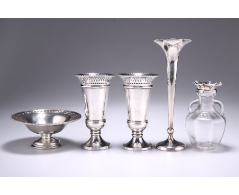 A PAIR OF GEORGE V SILVER VASES,&nbsp;by Harry Synyer &amp; Charles Joseph Beddoes, Birmingham 1915, the tapering bodies with