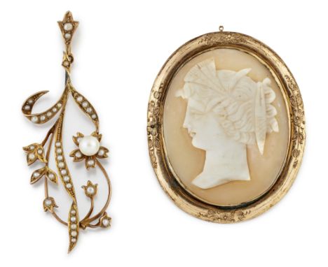 A VICTORIAN CARVED SHELL CAMEO, oval and carved depicting the bust of Ceres, bezel set to a floral engraved rolled gold frame