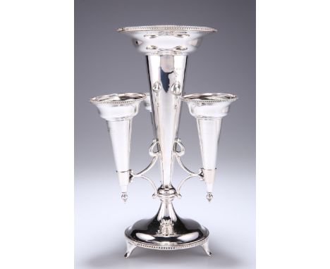 A GEORGE V SILVER EPERGNE,&nbsp;by&nbsp;Docker &amp; Burn Ltd, Birmingham 1924, the central vase suspending three smaller tru