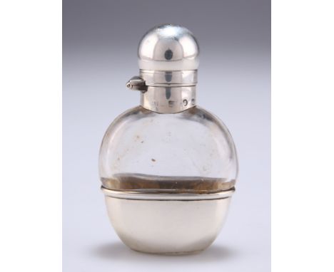 A LATE VICTORIAN SILVER-MOUNTED SMALL GLASS HIP FLASK,&nbsp;by&nbsp;Henry Matthews, Birmingham 1892, ovoid with plain twist a