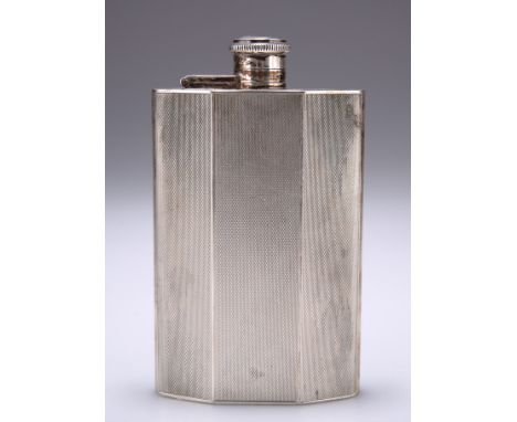 AN ELIZABETH II SILVER HIP FLASK,&nbsp;by&nbsp;A Nicholls &amp; Son Ltd, Birmingham 1946, rectangular, shaped for the pocket,