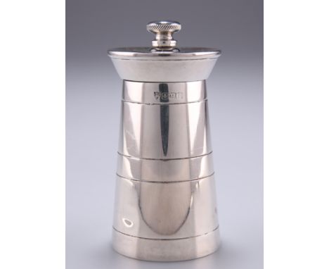 AN ELIZABETH II SILVER PEPPER MILL,&nbsp;by J B Chatterley &amp; Sons Ltd, Birmingham 1968, of churn form, the plain body wit