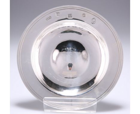 AN ELIZABETH II SILVER ARMADA DISH,&nbsp;by Reid &amp; Sons Ltd, London 1953, with double reeded band. 14.6cm diameter, 7.4 t