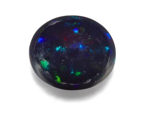 A ROUND CABOCHON BLACK OPAL,&nbsp;5.48 carat approximately. 13.82mm by 13.75mm by 6.60mmThe absence of a Condition Report doe