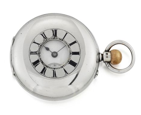 A LATE VICTORIAN SILVER HALF-HUNTER POCKET WATCH, Chester 1897, the white enamel dial with Roman numerals and subsidiary seco