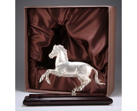 AN ELIZABETH II CAST SILVER MODEL OF A STALLION, by William Comyns &amp; Sons Ltd, London 2005,&nbsp;the horse realistically 