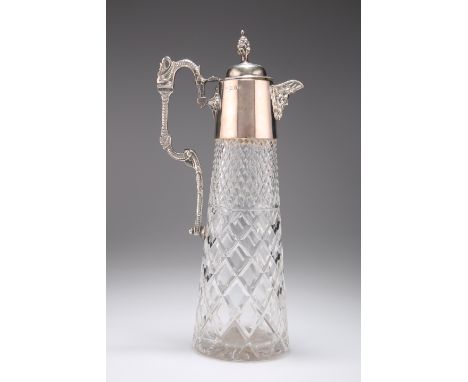 AN ELIZABETH II SILVER-MOUNTED CLARET JUG,&nbsp;by&nbsp;C J Vander Ltd, London 1978, tapering cylindrical, the domed hinged c