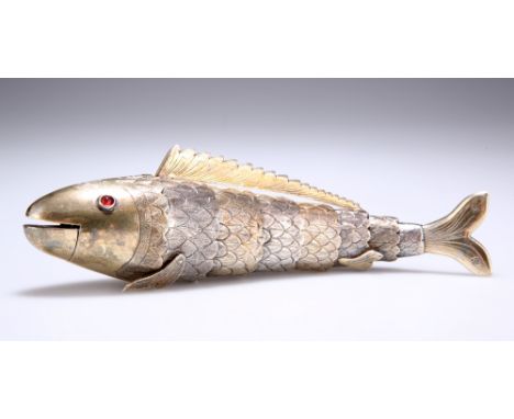 A CHINESE TWO-TONE SILVER ARTICULATED MODEL OF A FISH, 19TH CENTURY,&nbsp;artisan mark of Yi, retailed by Khe Cheong, with gl