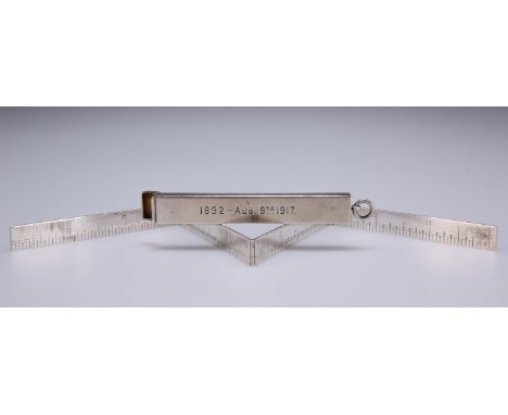 AN EDWARD VII SILVER TRAVELLING RULER IN SILVER CASE,&nbsp;by John Collard Vickery, London 1907, the 12-inch folding rule in 