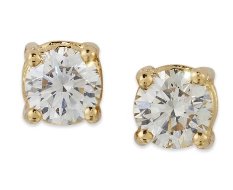 A PAIR OF DIAMOND SINGLE-STONE STUD EARRINGS, each round brilliant-cut diamond in a four claw settings, total estimated diamo