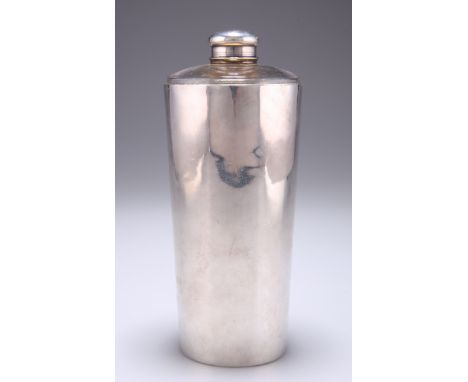 AN INDIAN COLONIAL GLASS SPIRIT FLASK AND TWO SILVER BEAKERS, by P. Orr &amp; Sons, Madras, early 20th Century,&nbsp;tapering