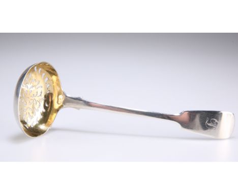 A GEORGE III SILVER SUGAR SIFTING LADLE,&nbsp;by William Eley &amp; William Fearn, London 1815, Fiddle pattern, the interior 