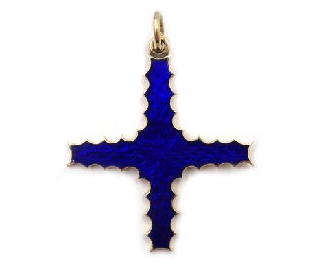 Blue enamel 'Rosslyn Chapel' gold cross pendant Condition Report & Further Details Approx 4.6gm, gold carat not testedClick h