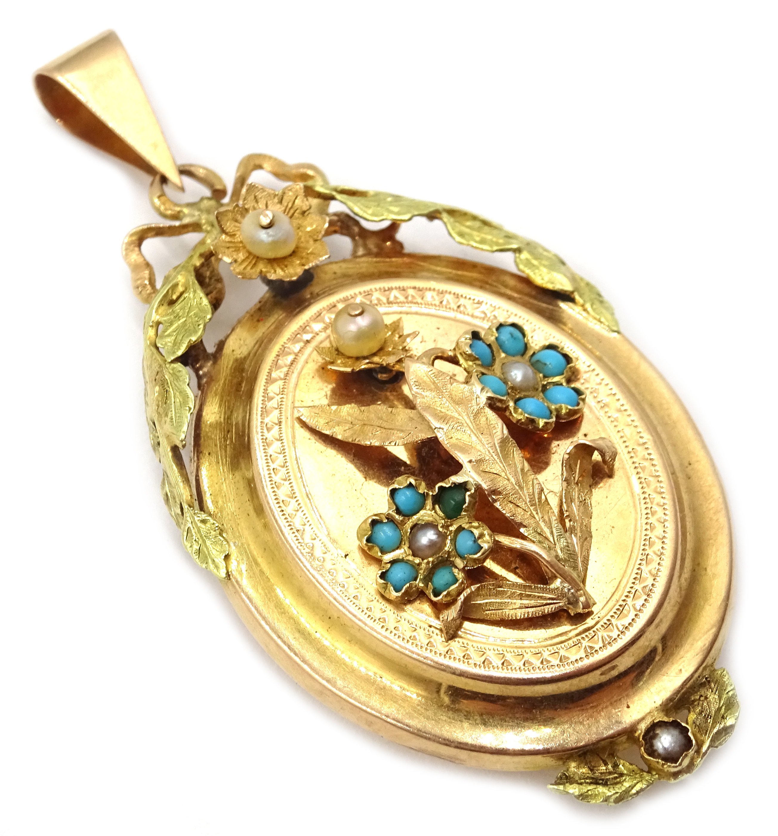 Victorian 18ct gold (tested) hinge back locket, with floral motif set ...