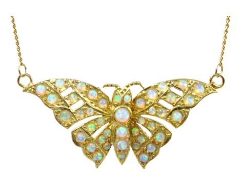 Silver-gilt opal set butterfly necklace, stamped 925 Condition Report & Further Details Click here for further images, condit